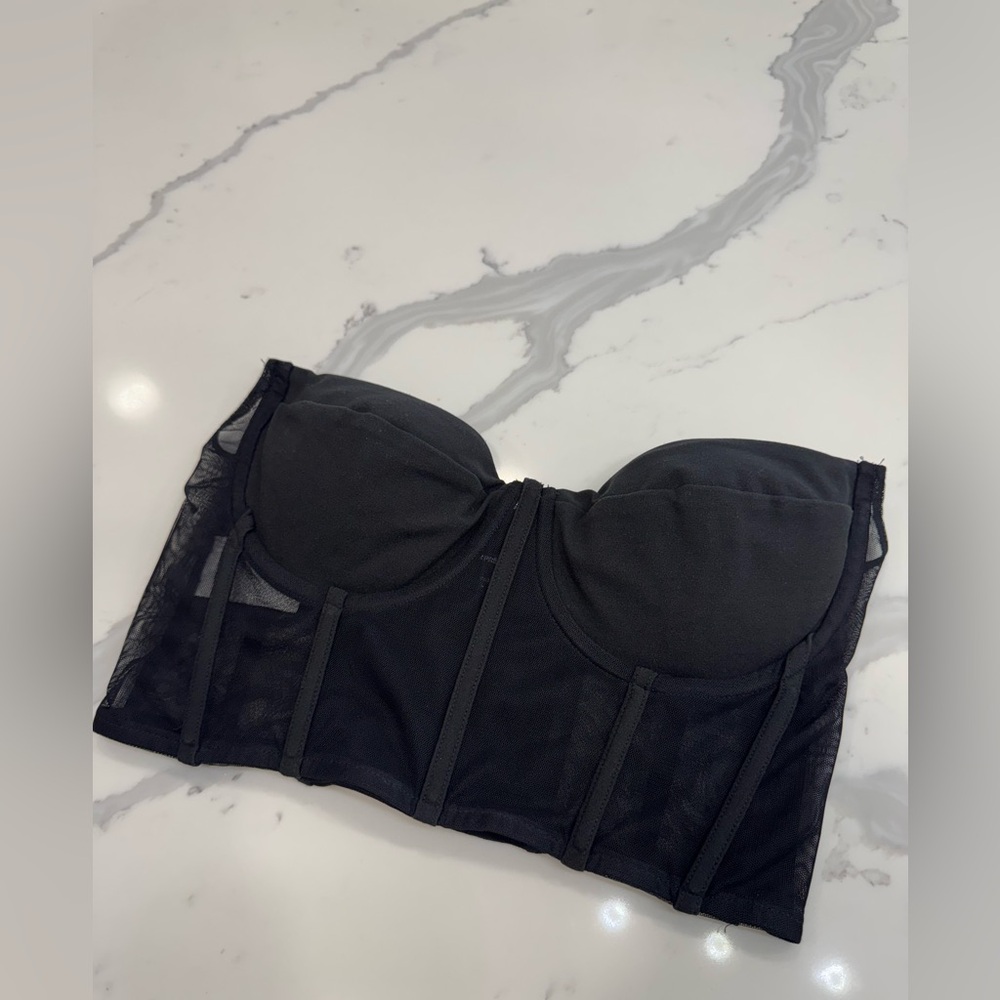 Black Strapless Mesh Corset Bustier Top!